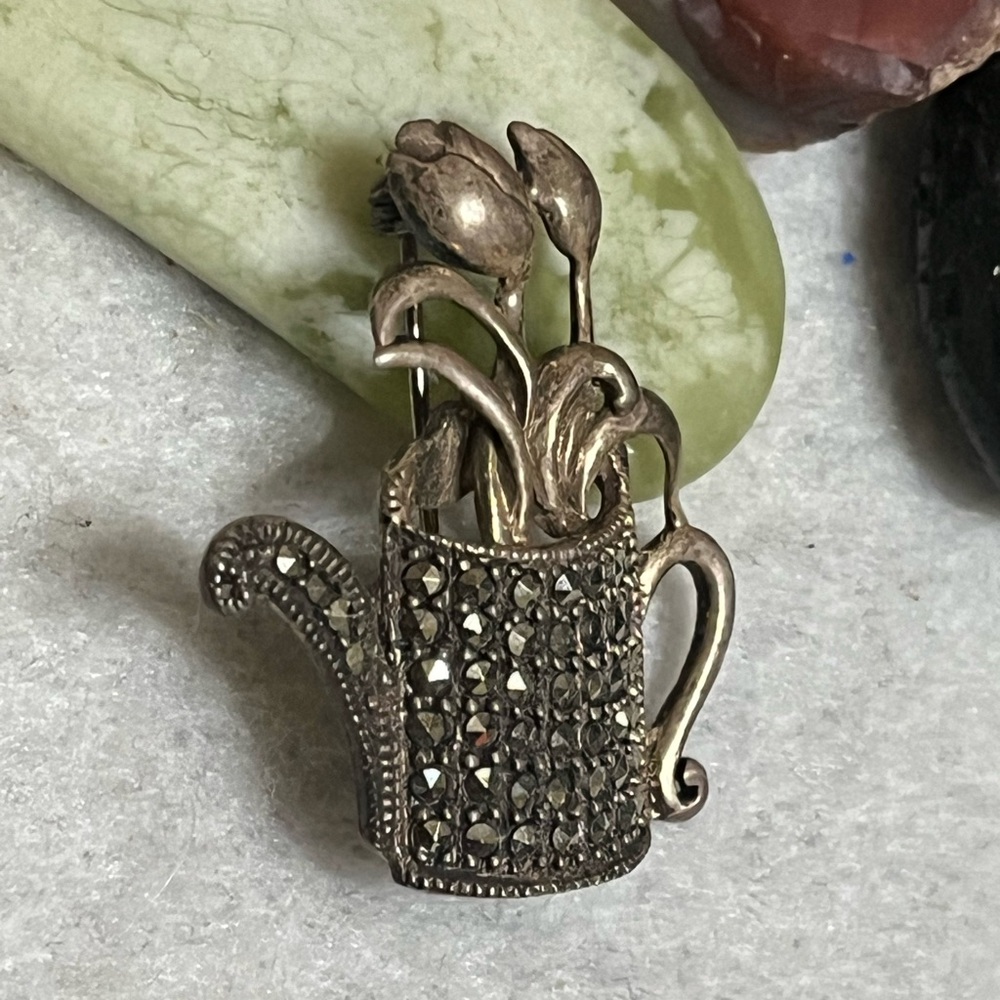 Sterling Watering Can Brooch - Picture 2 of 7